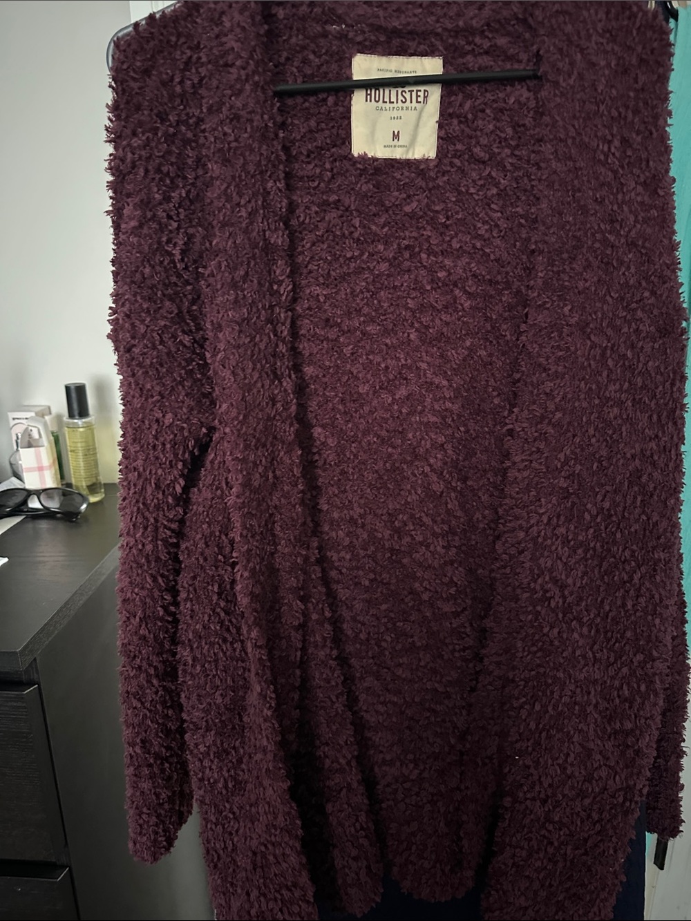 Hollister Plush Open-Front Cardigan in Deep Plum